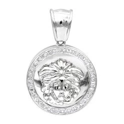 14K White Gold Unisex Diamond Versace Style Pendant 0.60ct Medusa Medallion