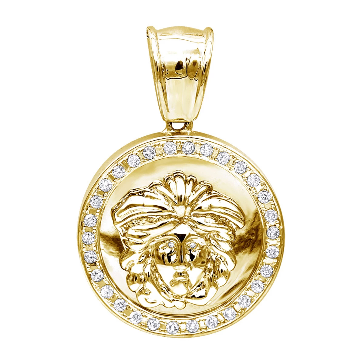 14K White Gold Unisex Diamond Versace Style Pendant 0.60ct Medusa Medallion 4 14K White Gold Unisex Diamond Versace Style Pendant 0.60ct Medusa Medallion - Image 2
