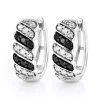 14K White Gold White Black Diamond Hoop Huggie Earrings .65ct