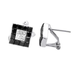 14K White Gold White Black Diamonds Stud Earrings 1.45ct