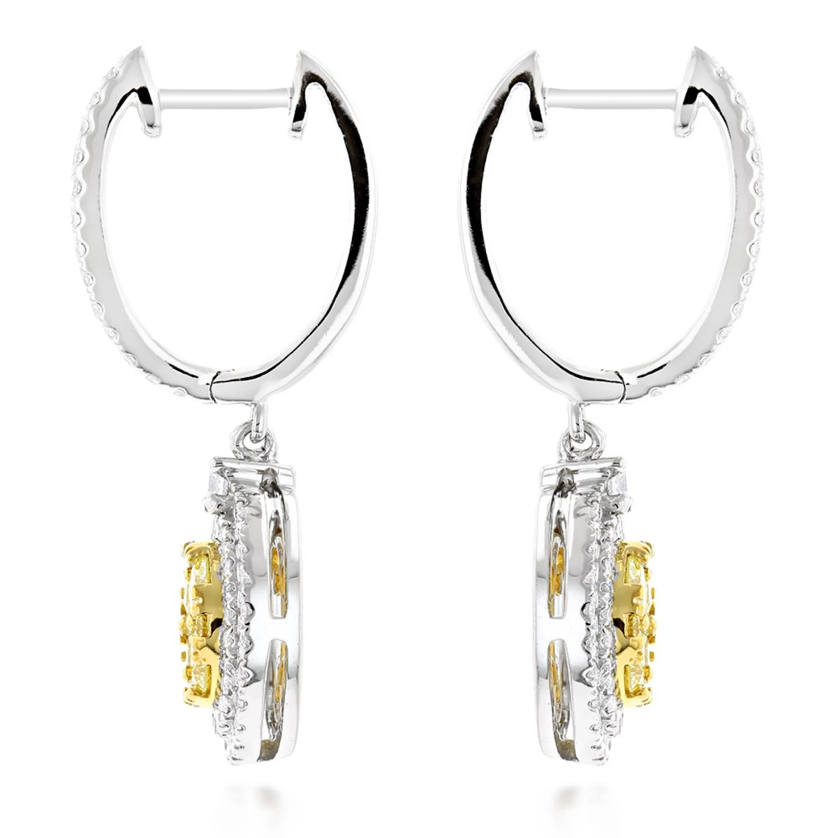 14K White Gold White Yellow Diamond Circle Earrings Hoop Dangles By Luxurman 2ct 6 14K White Gold White Yellow Diamond Circle Earrings Hoop Dangles By Luxurman 2ct - Image 4