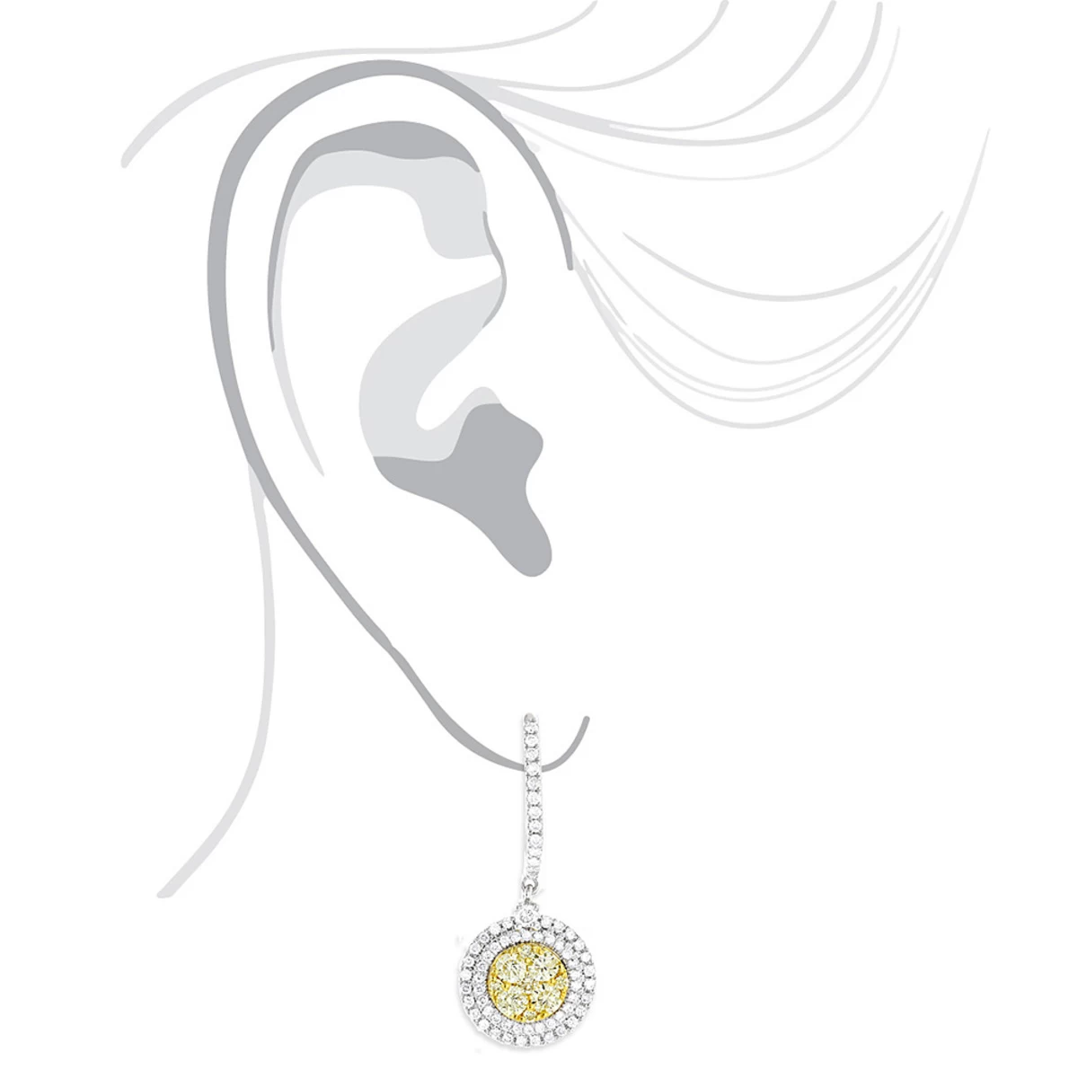 14K White Gold White Yellow Diamond Circle Earrings Hoop Dangles By Luxurman 2ct 7 14K White Gold White Yellow Diamond Circle Earrings Hoop Dangles By Luxurman 2ct - Image 5