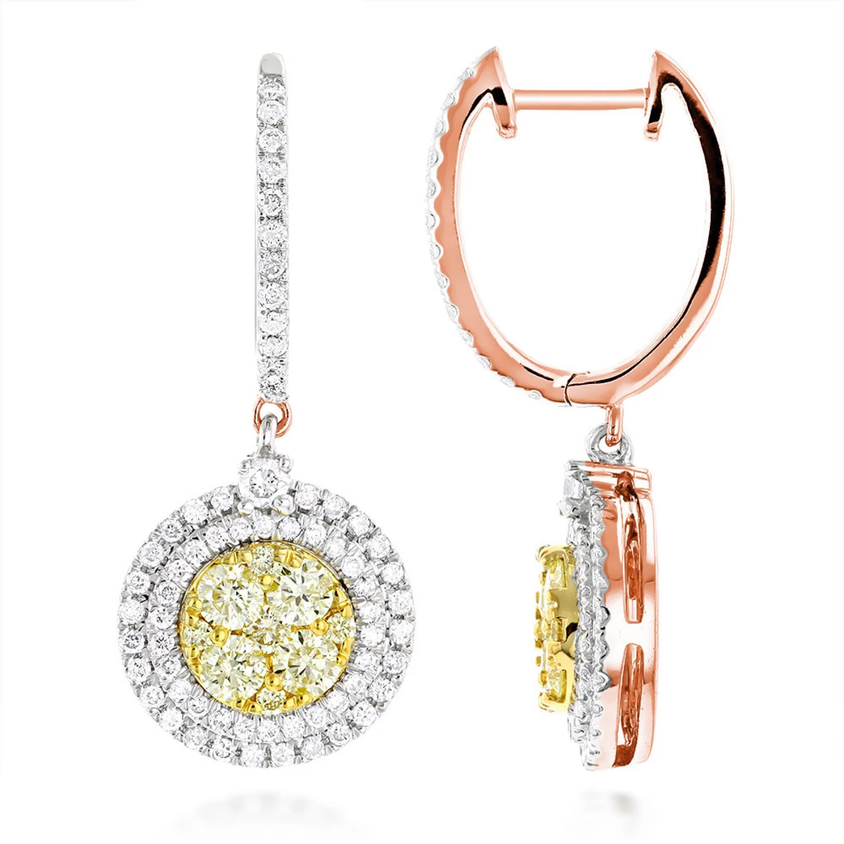 14K White Gold White Yellow Diamond Circle Earrings Hoop Dangles By Luxurman 2ct 5 14K White Gold White Yellow Diamond Circle Earrings Hoop Dangles By Luxurman 2ct - Image 3