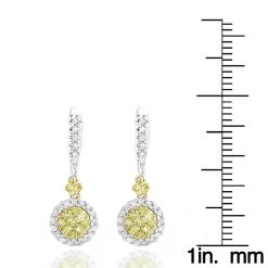 14K White Gold White Yellow Diamond Drop Earrings 1.2ct Women's Dangle Hoops -Fashion Accessories Shop 14k gold white yellow diamond drop earrings 12ct womens dangle hoops ruler