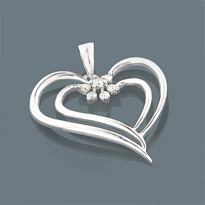 14K White Gold Women's Diamond Heart Pendant 0.20ct 3 14K White Gold Women's Diamond Heart Pendant 0.20ct