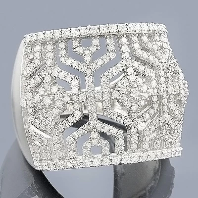 14K White Gold Women's Pave Diamond Ring 1.35ct 3 14K White Gold Women's Pave Diamond Ring 1.35ct