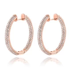 14K Rose Gold Large Inside Out Diamond Hoop Earrings 6ct