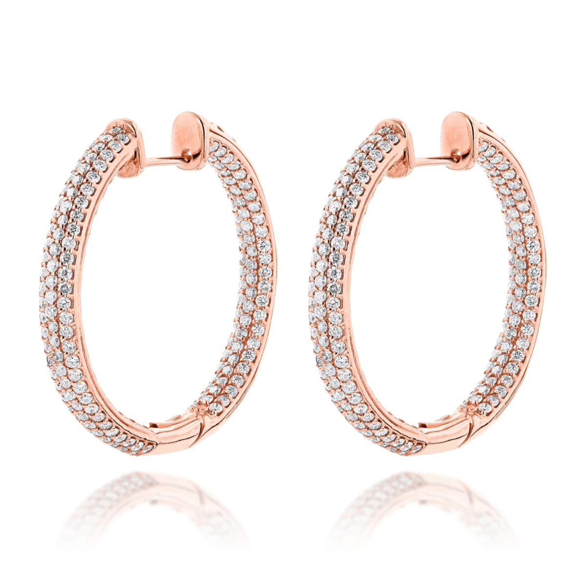 14K Rose Gold Large Inside Out Diamond Hoop Earrings 6ct 3 14K Rose Gold Large Inside Out Diamond Hoop Earrings 6ct