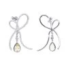 14K White Gold Lemon Quartz Diamond Bow Earrings 1.23ct