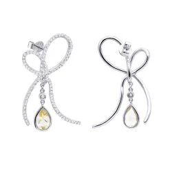 14K White Gold Lemon Quartz Diamond Bow Earrings 1.23ct