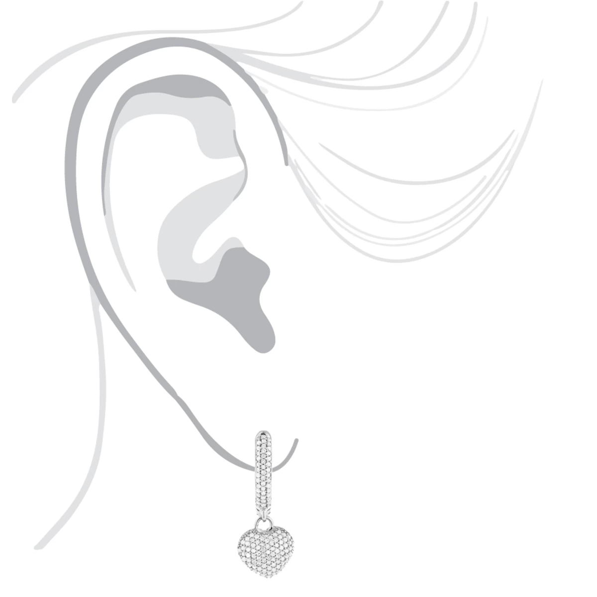 14K White Gold Pave Diamond Heart Earrings For Women 0.76ct 6 14K White Gold Pave Diamond Heart Earrings For Women 0.76ct - Image 4