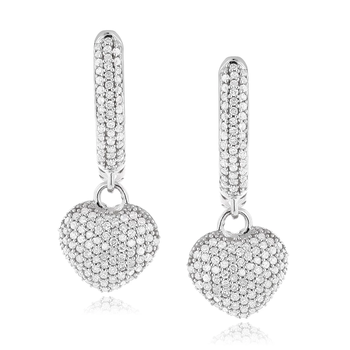 14K White Gold Pave Diamond Heart Earrings For Women 0.76ct 3 14K White Gold Pave Diamond Heart Earrings For Women 0.76ct