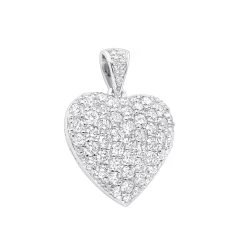 Large 14K White Gold Pave Diamond Heart Pendant 4 Carats