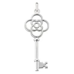 14K White Gold Key Pendant Necklace 14.2mm