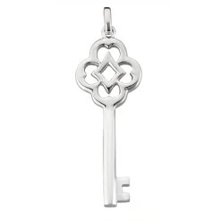 14K White Gold Key Pendant Necklace 14.3mm