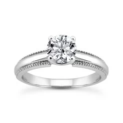 14K White Gold Solitaire Round Diamond Engagement Ring 0.50ct 3.8mm