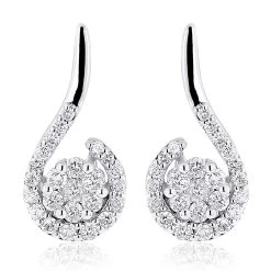14K White Gold Swirl Diamond Earrings For Women 0.75ct