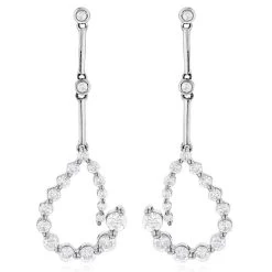 Two Tone 14K White Gold Journey Diamond Earrings 1.30ct