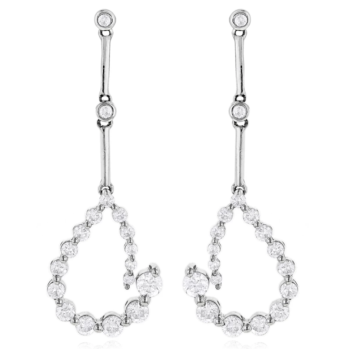 Two Tone 14K White Gold Journey Diamond Earrings 1.30ct 3 Two Tone 14K White Gold Journey Diamond Earrings 1.30ct