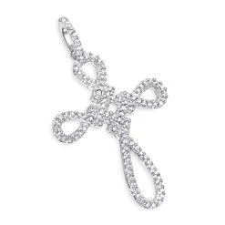 Small 14K White Gold Cross Pendant For Women With Diamonds 0.2ct