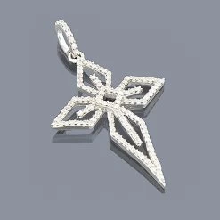 14K White Gold Cross Pendant 0.32ct