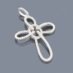 14K White Gold Cross Pendant 0.34ct