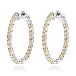14K Yellow Gold Yellow Diamond Hoop Earrings 2 Carats Inside Out Design By Luxurman -Fashion Accessories Shop 14k yellow diamond hoop earrings 2 carats inside out design by luxurman wh