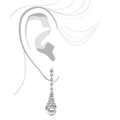 18K White Gold Diamond And Pearl Drop Earrings For Women 4.5 Carats F VS Diamonds -Fashion Accessories Shop 18k gold diamond and pearl drop earrings for women 45 carats f vs diamonds 100583 body white