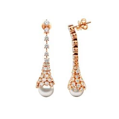 18K White Gold Diamond And Pearl Drop Earrings For Women 4.5 Carats F VS Diamonds -Fashion Accessories Shop 18k gold diamond and pearl drop earrings for women 45 carats f vs diamonds 100583 rose