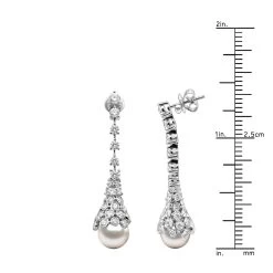 18K White Gold Diamond And Pearl Drop Earrings For Women 4.5 Carats F VS Diamonds -Fashion Accessories Shop 18k gold diamond and pearl drop earrings for women 45 carats f vs diamonds 100583 ruler