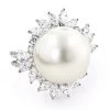 18K White Gold Ladies Pearl & Marquise Diamond Ring For Women 2.92ct