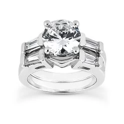18K White Gold Round Diamond Engagement Ring Set 1.23ct