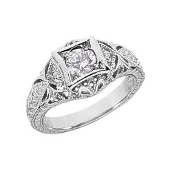 18K White Gold Round Diamond Ladies Ring 0.57ct 10.3mm