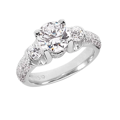 Thin 18K White Gold Round Diamond Ladies Ring 2.43ct 3 Thin 18K White Gold Round Diamond Ladies Ring 2.43ct