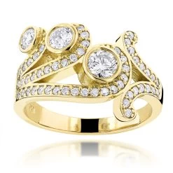 18K Yellow Gold Round Diamond Right Hand Women's Ring 1.17ct
