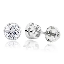 18K White Gold Solitaire Round Diamond Bezel Stud Earrings 0.25ct