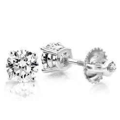 18K White Gold 4 Prong Round Diamond Stud Earrings 1.5 Carats