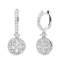2 Carat Dangling Round Diamond Drop Earrings For Women By Luxurman 14K White Gold