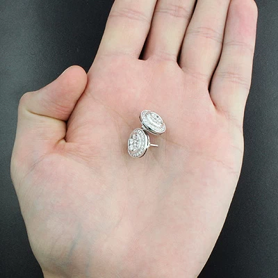 2 Carat Designer Diamond Cluster Earrings Studs 14K White Gold 4 2 Carat Designer Diamond Cluster Earrings Studs 14K White Gold - Image 2