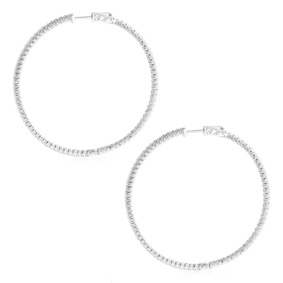 2 Inch Diamond Hoop Earrings 4ct 14K White Gold Inside Out Design 6 2 Inch Diamond Hoop Earrings 4ct 14K White Gold Inside Out Design - Image 4