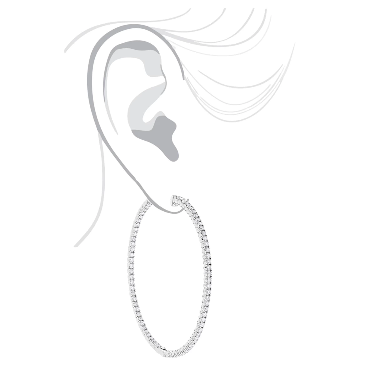 2 Inch Diamond Hoop Earrings 4ct 14K White Gold Inside Out Design 7 2 Inch Diamond Hoop Earrings 4ct 14K White Gold Inside Out Design - Image 5