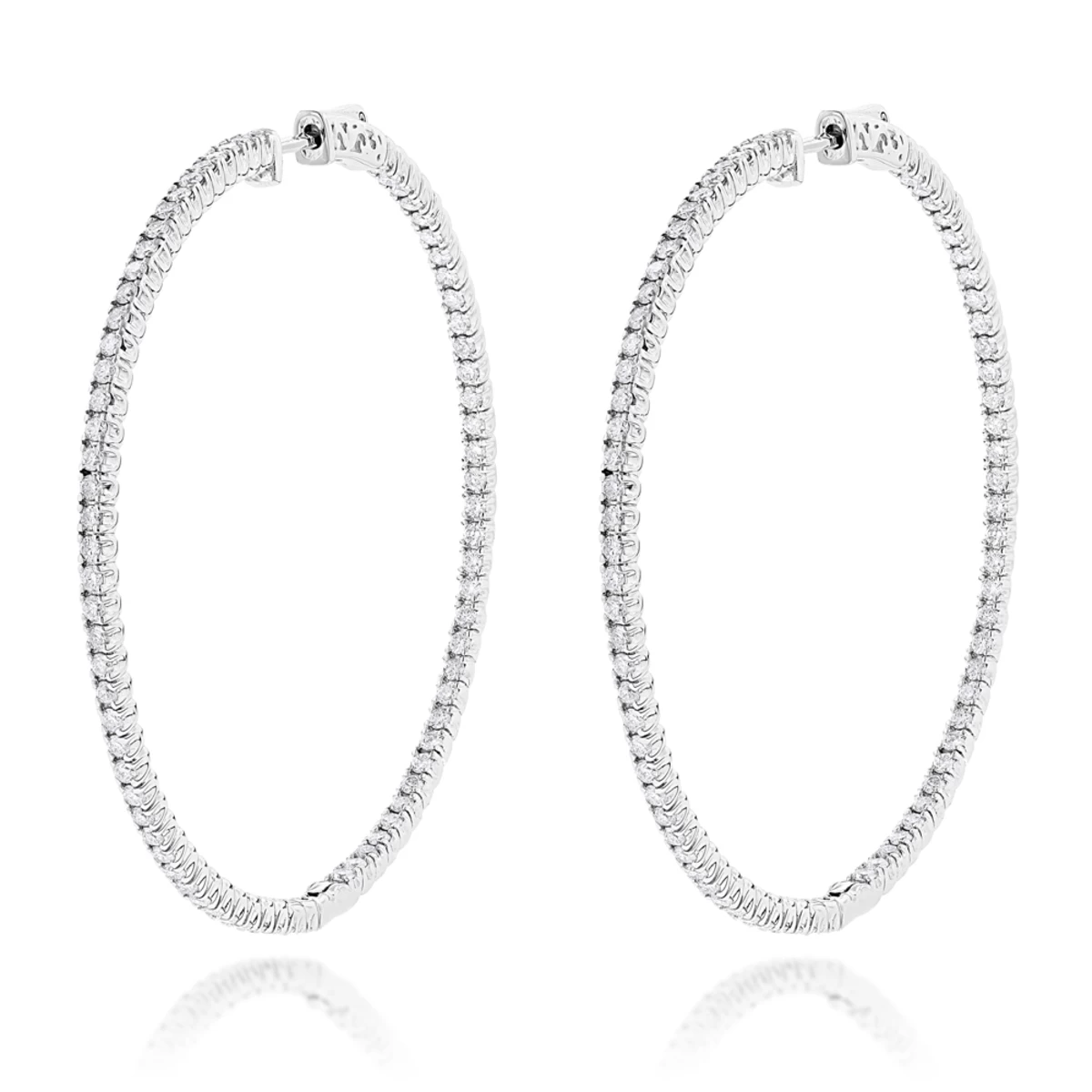 2 Inch Diamond Hoop Earrings 4ct 14K White Gold Inside Out Design 3 2 Inch Diamond Hoop Earrings 4ct 14K White Gold Inside Out Design