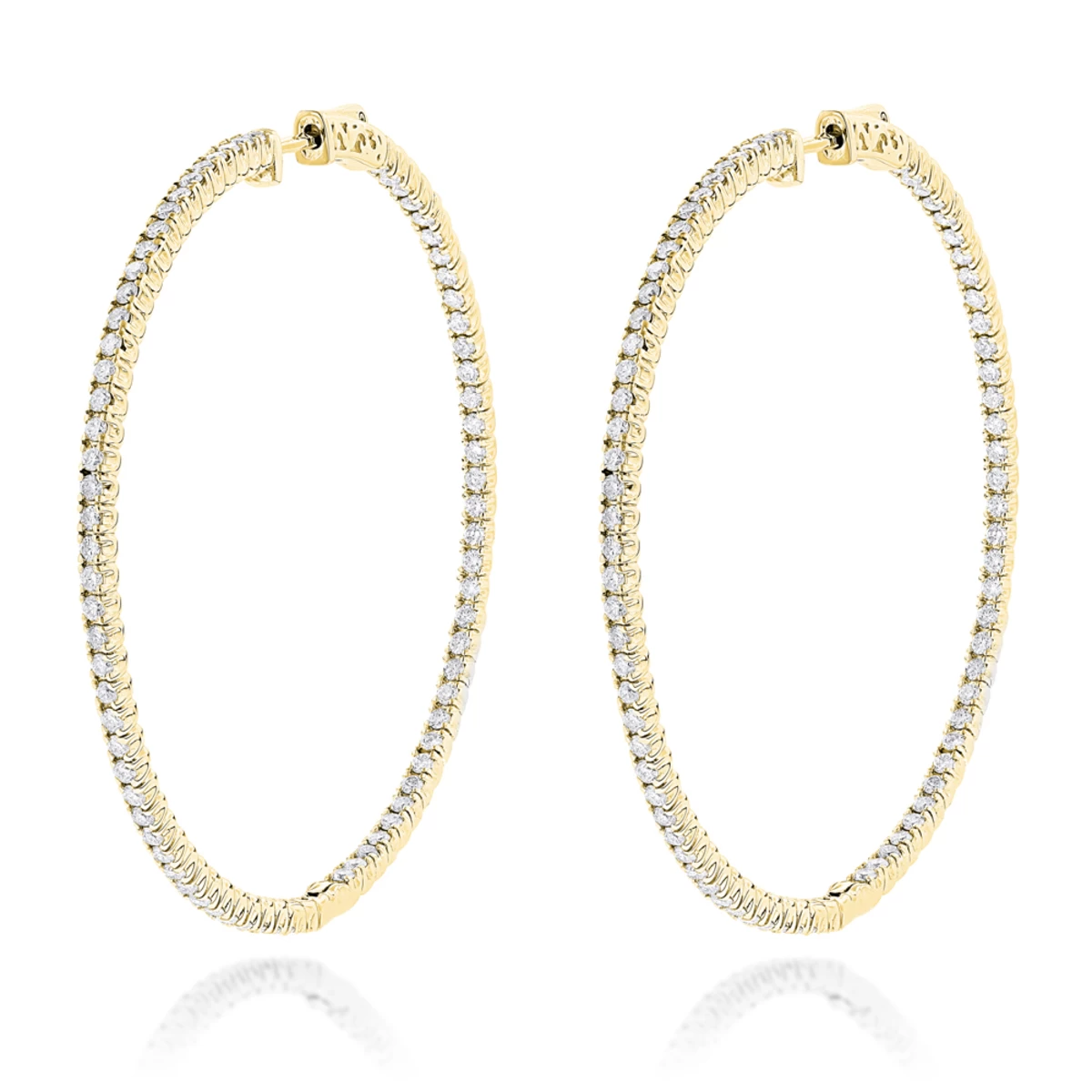 2 Inch Diamond Hoop Earrings 4ct 14K White Gold Inside Out Design 4 2 Inch Diamond Hoop Earrings 4ct 14K White Gold Inside Out Design - Image 2