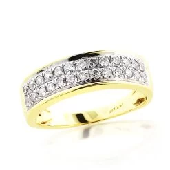 2 Row Diamond Wedding Band 14K Gold 0.75ct