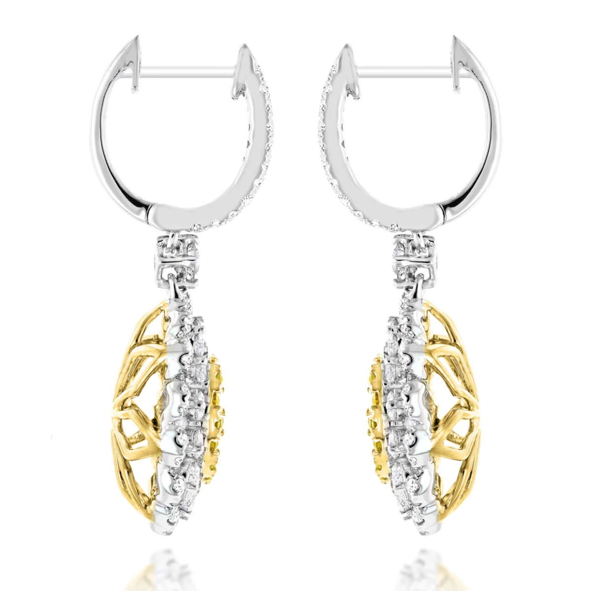 3 Carat 14K White Gold White Yellow Diamond Flower Earrings For Women By Luxurman 6 3 Carat 14K White Gold White Yellow Diamond Flower Earrings For Women By Luxurman - Image 4