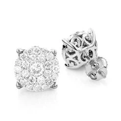 3 Carat Look Round Diamond Cluster Earrings Studs 1.21ct 18K White Gold -Fashion Accessories Shop 3 carat look round diamond cluster earrings studs 121ct 18k gold 1