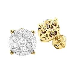 3 Carat Look Round Diamond Cluster Earrings Studs 1.21ct 18K White Gold -Fashion Accessories Shop 3 carat look round diamond cluster earrings studs 121ct 18k gold ye