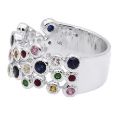 14K Yellow Gold Gemstone Cocktail Ring For Women With Sapphires Rubies Tsavorites -Fashion Accessories Shop 407115 back white