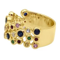 14K Yellow Gold Gemstone Cocktail Ring For Women With Sapphires Rubies Tsavorites -Fashion Accessories Shop 407115 back yellow