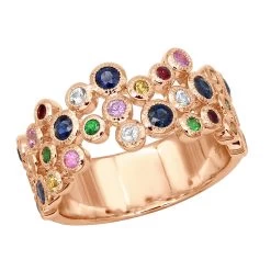 14K Yellow Gold Gemstone Cocktail Ring For Women With Sapphires Rubies Tsavorites -Fashion Accessories Shop 407115 rose